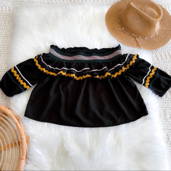 Red Carter Ric Rac Off The Shoulder Cropped Crop Top Paloma Ruffle Embroidered - Picture 4 of 14